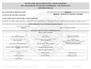 Declaración de Manuel Roberto Farías Laguna. Crédito: DeclaraNet