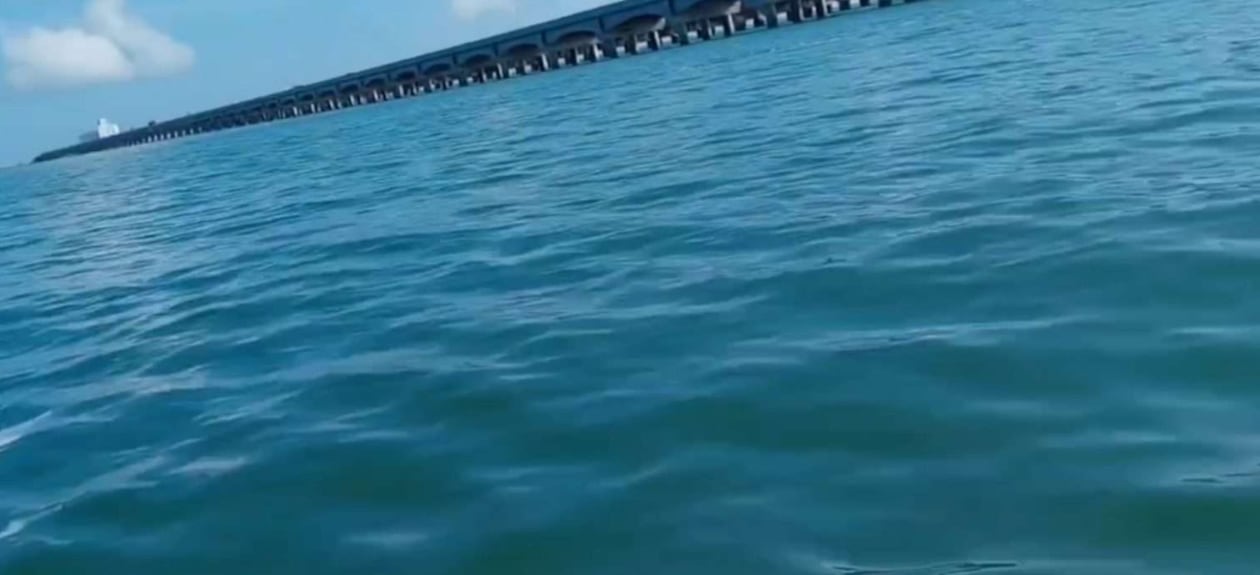La mancha de hidrocarburo se sigue extendiendo frente al muelle de Progreso.Crédito: Sol de Yucatán