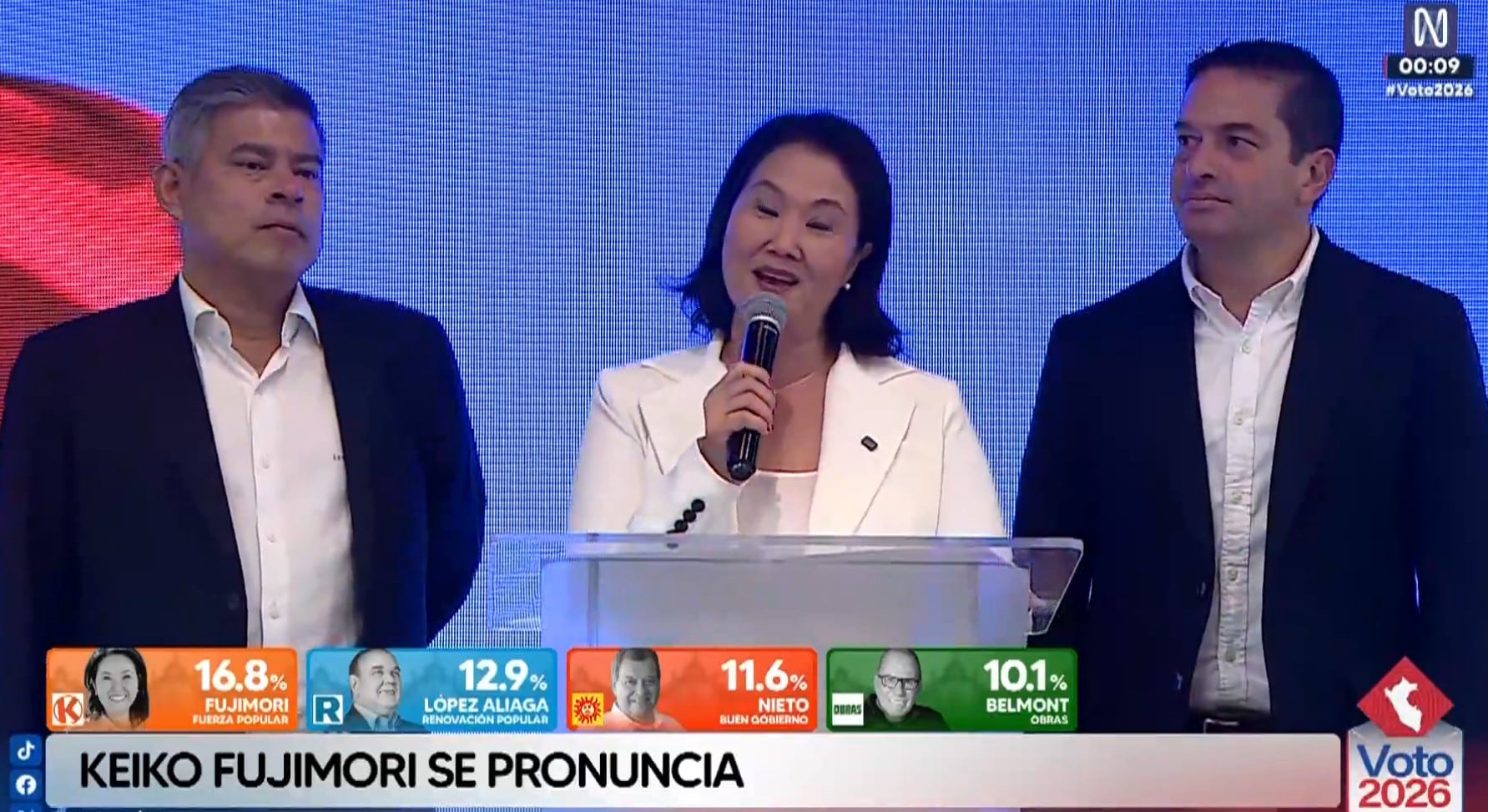Resultados ONPE hoy: Keiko Fujimori asegura que el Perú está “más cerca de recuperar el orden”. Captura: Canal N.