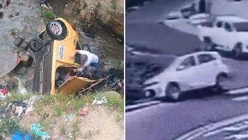 Así fue la aparatosa caída de un taxi a una quebrada en Bogotá: conductor asegura que iba a 10 kilómetros por hora