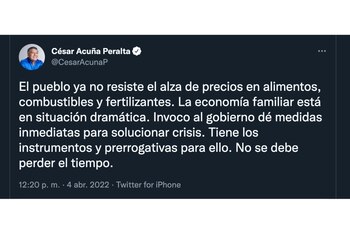 César Acuña: “El pueblo ya no resista el alza de precios”