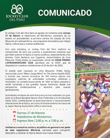 Comunicado del Jockey Club.