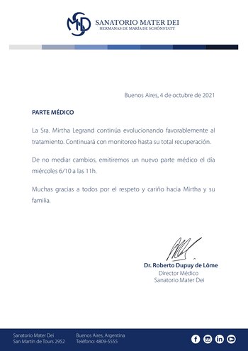 El parte médico de Mirtha