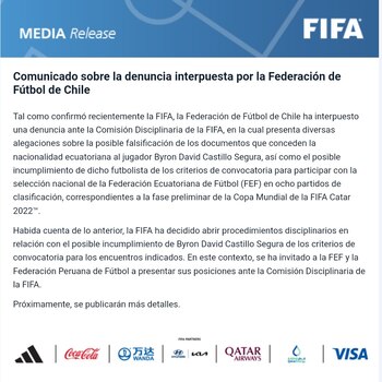 Comunicado de la FIFA.