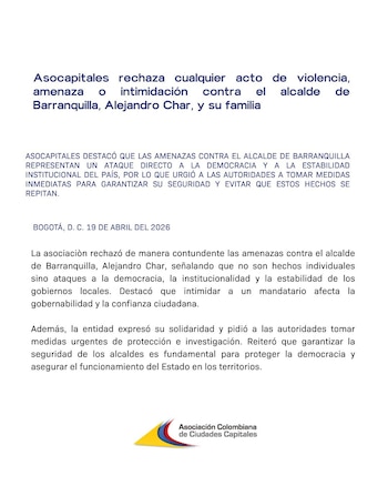 Asocapitales alertó que los ataques a mandatarios locales representan una grave amenaza contra la democracia y la estabilidad territorial - crédito Asocapitales/X