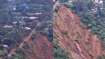 Derrumbe en Santa Catalina La Tinta en Guatemala: familias en riesgo, una ruta de terracería partida y la espera de Conred para evaluar
