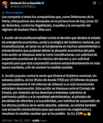 Abelardo de la Espriella desafió