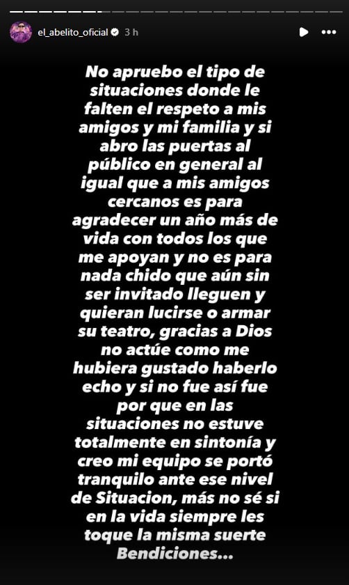 Respuesta del Abelito a las polémicas de su fiesta (Instagram/@el_abelito_oficial)