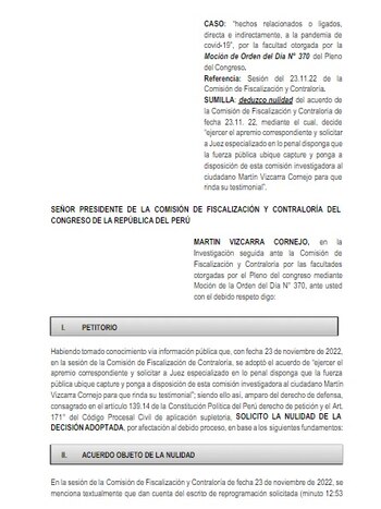 Solicitud del expresidente Martín Vizcarra.