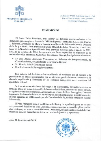 Comunicado del Sodalicio