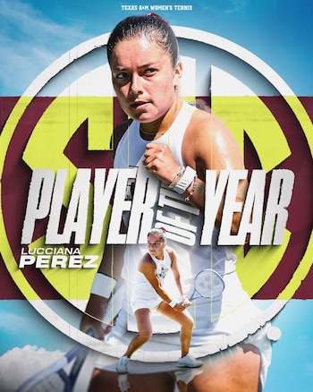 Lucciana Pérez, la jugador del año en tenis universitario estadounidense. Crédito: Texas A&M Women's Tennis.