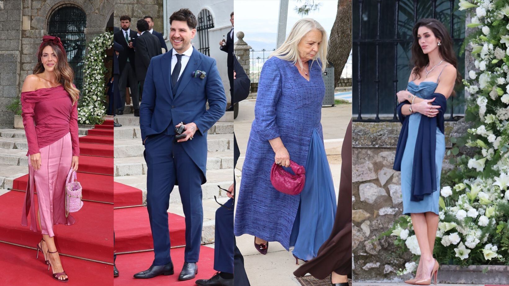 (I-D) Laura Matamoros, Diego Matamoros, Marian Flores y Marta López Álamo en la boda de Irene Matamoros y Pedro Romero (Leandro Wassaul / Europa Press)