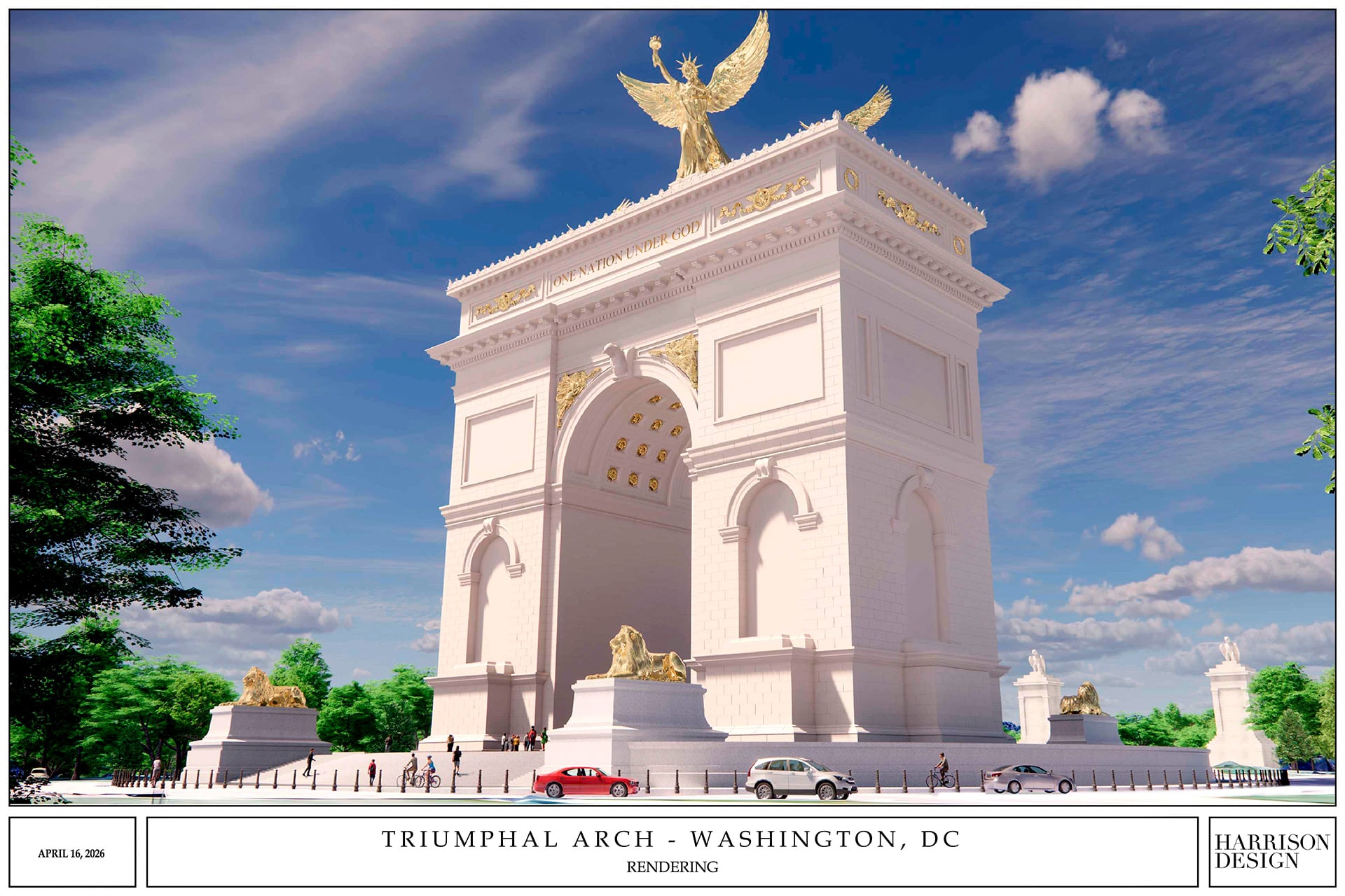 El Arco de Trump se ubicará frente al Lincoln Memorial, sobre el Memorial Bridge, donde ya comenzaron los estudios preliminares del terreno (Harrison Design).
