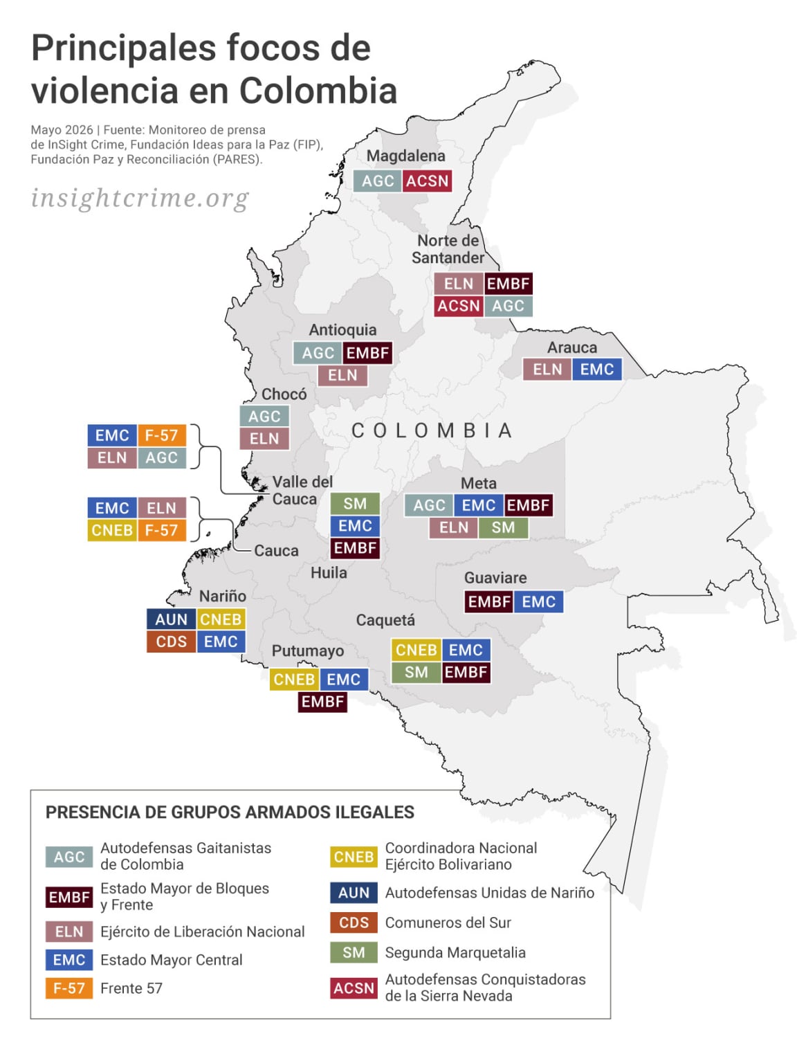 Aunque varias organizaciones se dividieron internamente, el informe señala que estas estructuras han incrementado su capacidad de adaptación, control territorial y presencia armada en distintas regiones - crédito insightcrime.org/página web