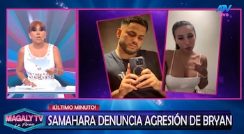Magaly revela denuncia de Samahara Lobatón y cuestiona el interés de Bryan Torres por su celular. Captura: Magaly TV La Firme.