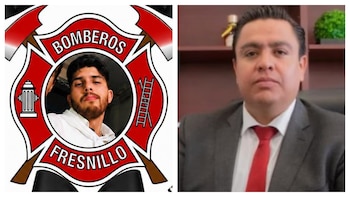 Jesús Gerardo Muñetón Hernández, bombero municipal de Fresnillo, y Fidel Alvarado de la Torre, secretario de Desarrollo Social del mismo municipio. Crédito: Redes Sociales