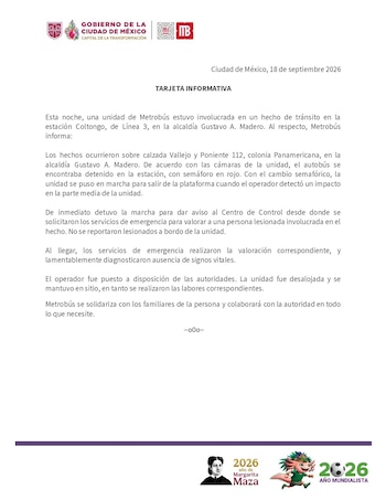 Documento oficial en papel blanco con logotipos del Gobierno de la Ciudad de México, fecha y párrafos de texto en color negro