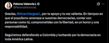 Paloma Valencia - crédito @PalomaValenciaL/X