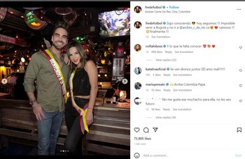 Carmen Villalobos y Frederik Oldenburg de visita en Bogotá. Foto: @fredefutbol