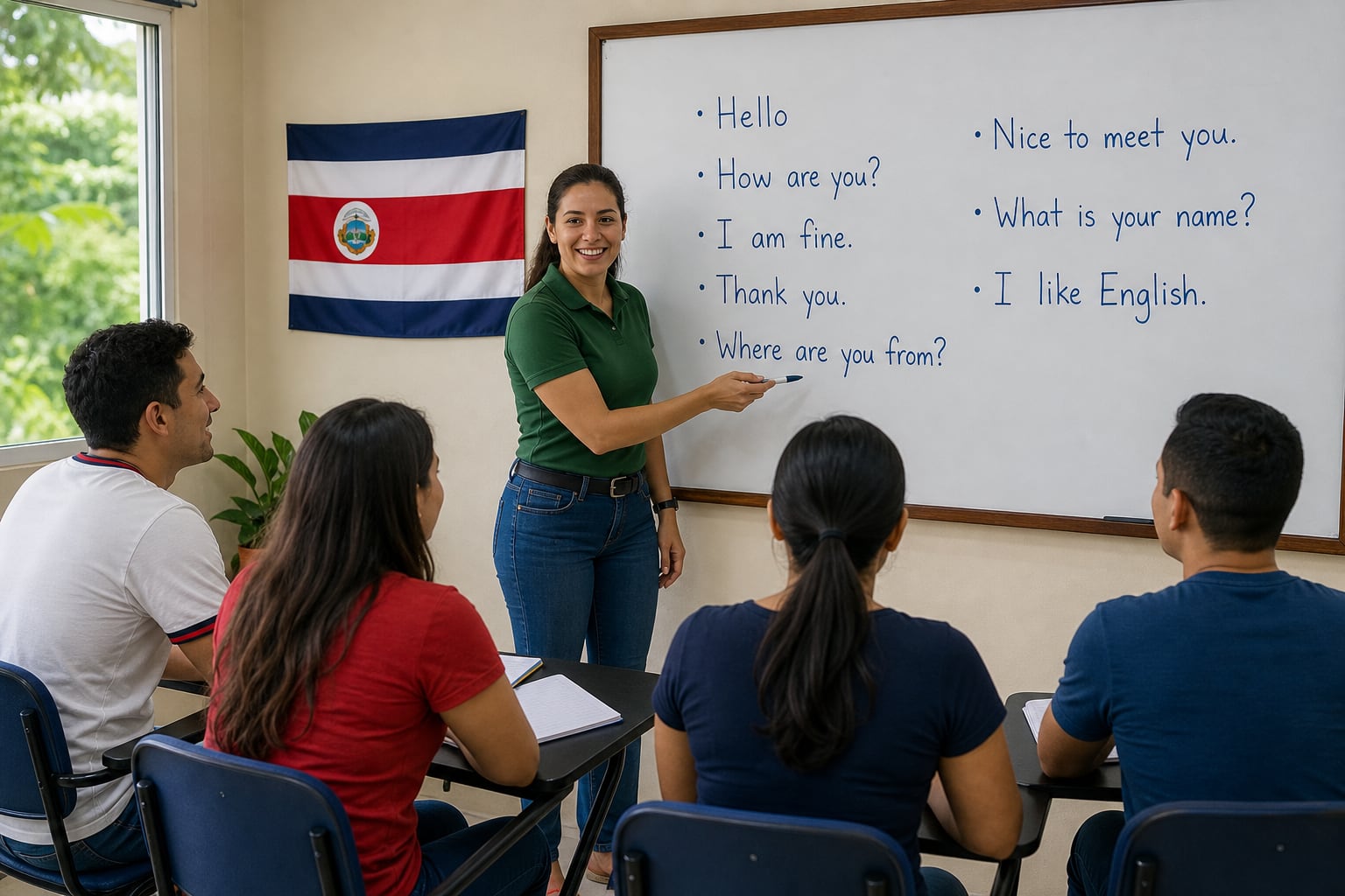 Una profesora enseña frases básicas en inglés a un grupo de estudiantes dentro de un aula en Costa Rica. (Imagen Ilustrativa Infobae)