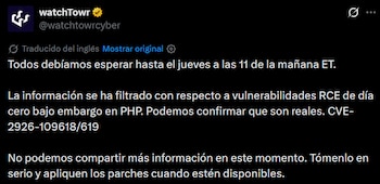 watchTowr señaló que las fallas de PHP iban a ser reveladas el día jueves 22 de octubre, pero una filtración anónima desencadenó que se adelante.