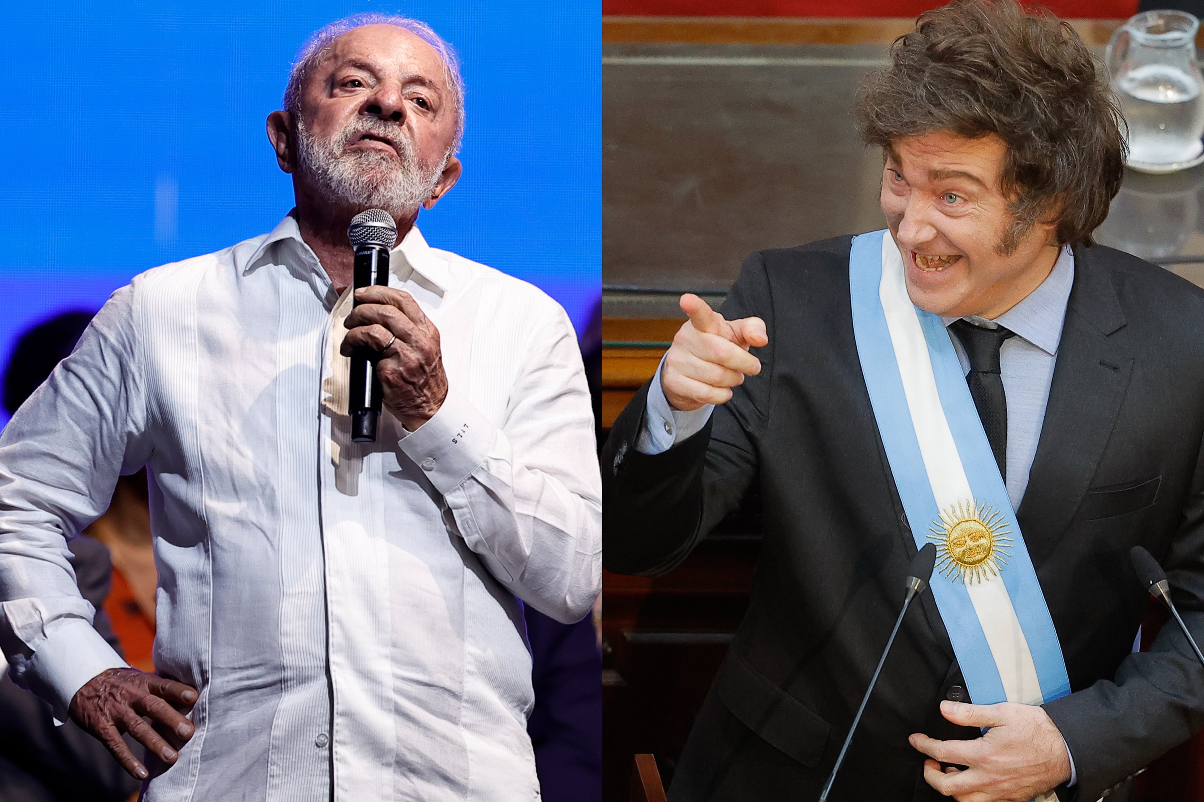 Esta visita de Milei a la ciudad de San Pablo tensa aún más el vínculo político del mandatario argentino con el del jefe de Estad brasileño, Lula Inacio da Silva (EFE/ André Coelho/ Juan Ignacio Roncoroni/ ARCHIVO)