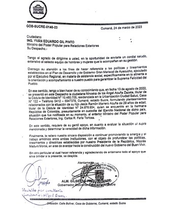 El gobernador Gilberto Pinto notificó
