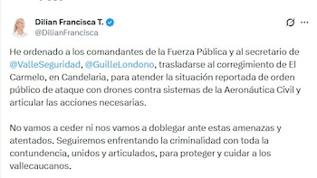 Gobernadora rechazó el acto de violencia en el corregimiento de El Carmelo, en Candelaria - crédito @DilianFrancisca/X