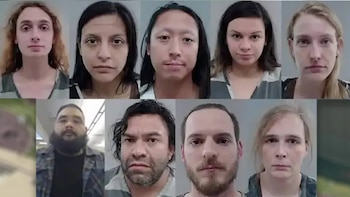 Ocho fotografías policiales de personas detenidas, cinco en la fila superior y tres en la inferior, con fondos claros y expresión neutra