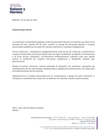 Comunicado Universidad Salazar y Herrera