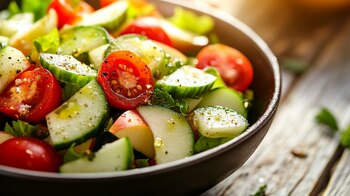 Ensalada con manzana cortada, pimientos