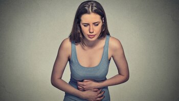 Portrait young woman placing hands