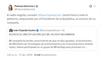 La senadora y candidata Paloma Valencia se pronunció sobre presuntos apoyos del Gobierno nacional a Iván Cepeda - crédito @PalomaValenciaL/X