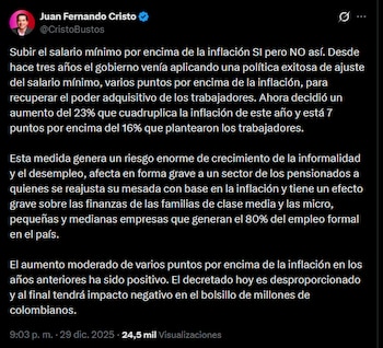 Juan Fernando Cristo reaccionó en