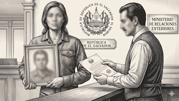 Imagen de referencia que recrea el momento en que una de las esposas recibió la notificación de muerte en el Ministerio de Relaciones Exteriores.