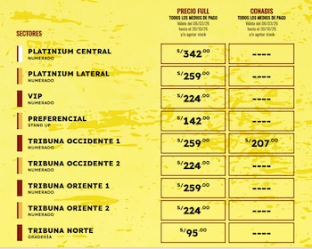 Precios de entradas para Hombres