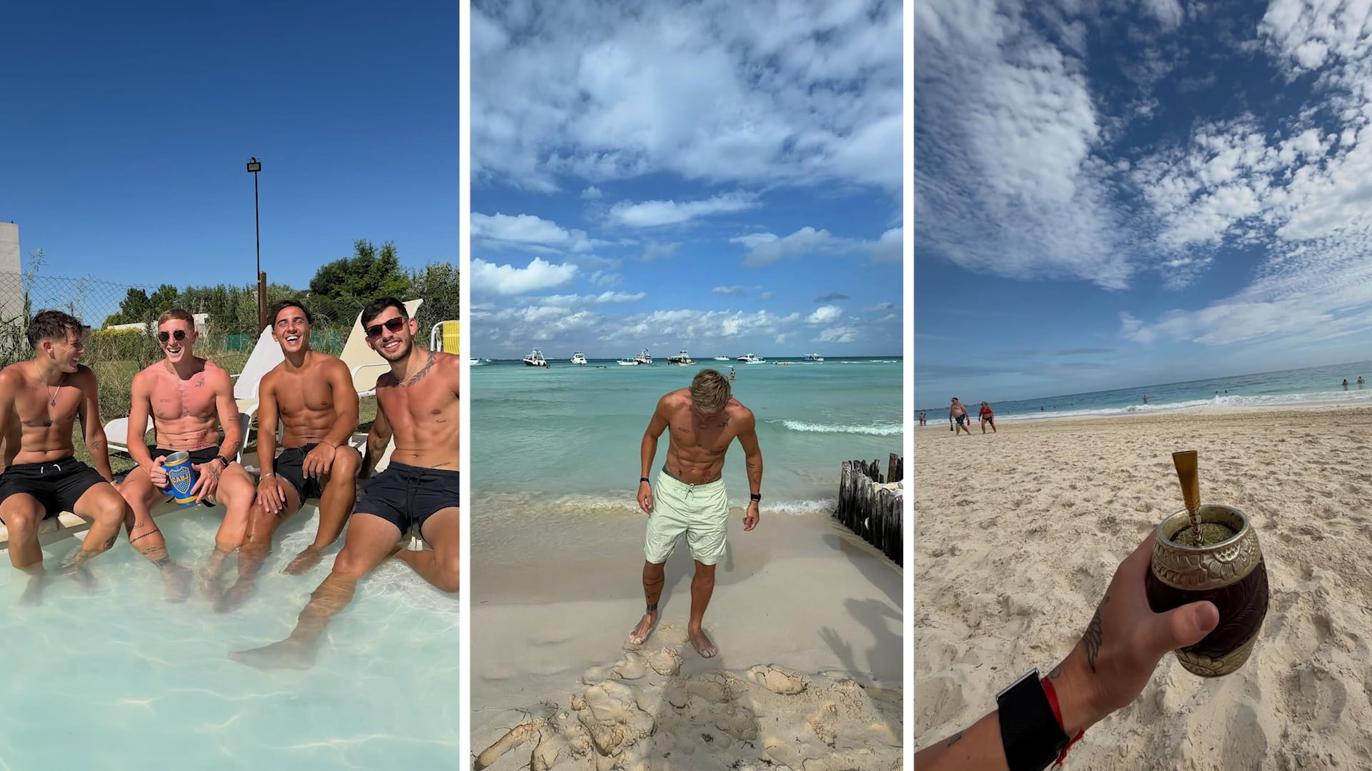 Barinaga, junto a amigos en Rosario y mates en playas del exterior al lado de su pareja