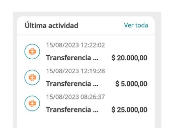 Las transferencias, con montos, horarios