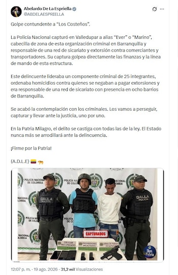 Abelardo de la Espriella señaló que en su Gobierno no daría pie para el avance de las bandas criminales - crédito @ABDELAESPRIELLA/X