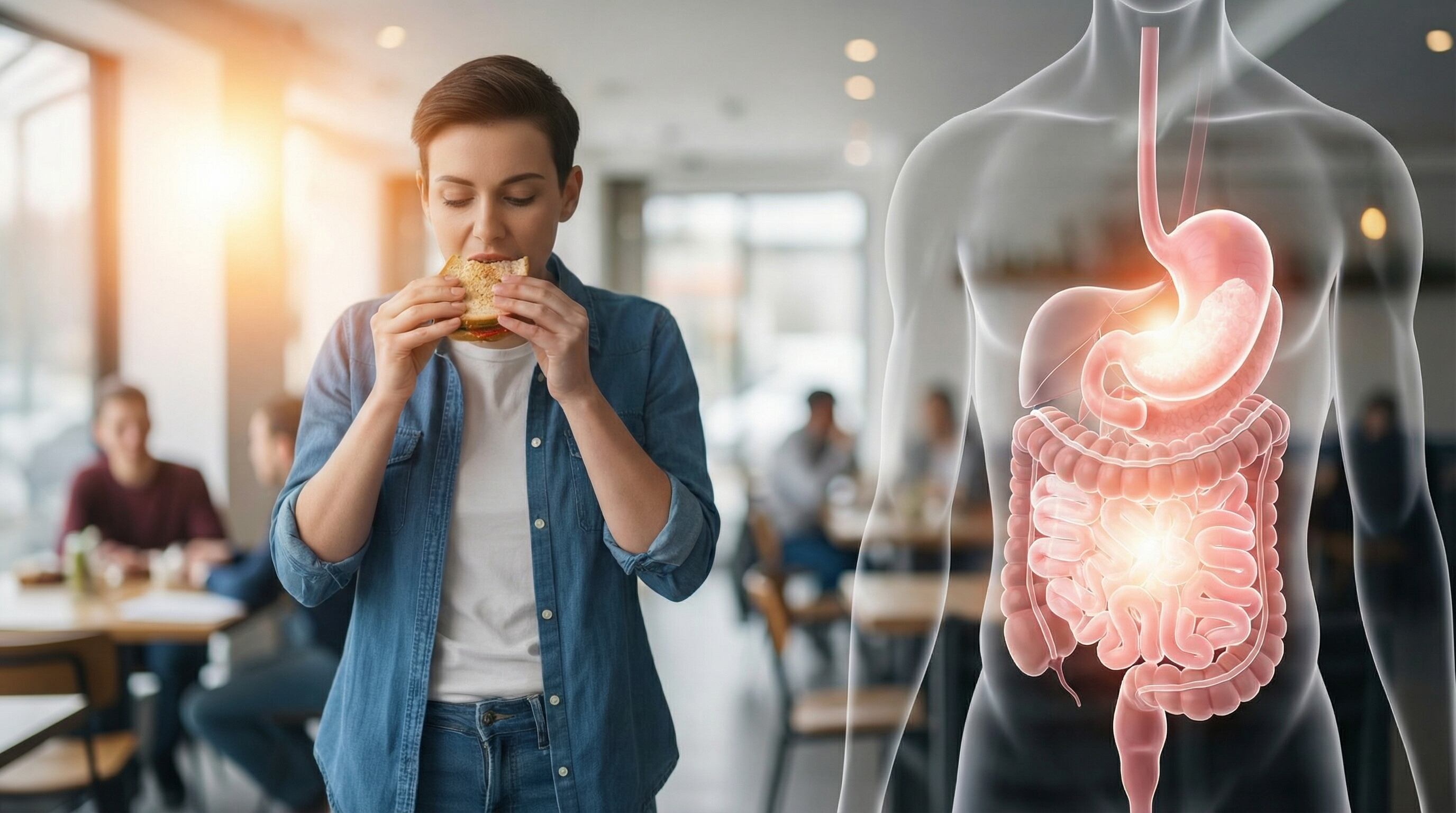 Comer de pie, una práctica común en rutinas aceleradas, no perjudica la digestión si se mantiene una postura vertical adecuada (Imagen Ilustrativa Infobae)