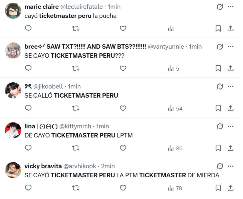 La plataforma Ticketmaster Perú sufrió una caída minutos antes de la preventa de boletos para el concierto de BTS, provocando una ola de quejas entre los usuarios en redes sociales.