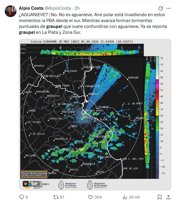Los satélites mostraron la llegada del graupel a varia zonas del AMBA
