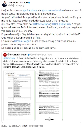 Alejandro Ocampo recordó que fueron presentadas 15 tutelas - crédito @alejoocampog/X