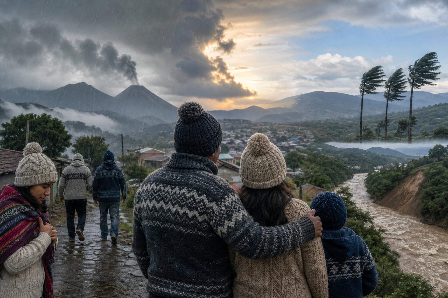 Habitantes con ropa de abrigo observan las condiciones meteorológicas en Guatemala previo al inicio de la temporada fría pronosticada por el Insivumeh. (Imagen Ilustrativa Infobae)