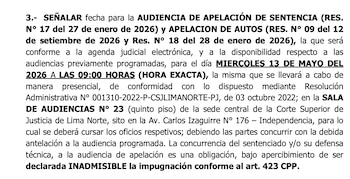 PJ ya inició audiencia de apelación de María Caruajulca