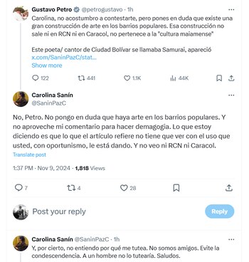 Carolina Sanín respondió a Gustavo