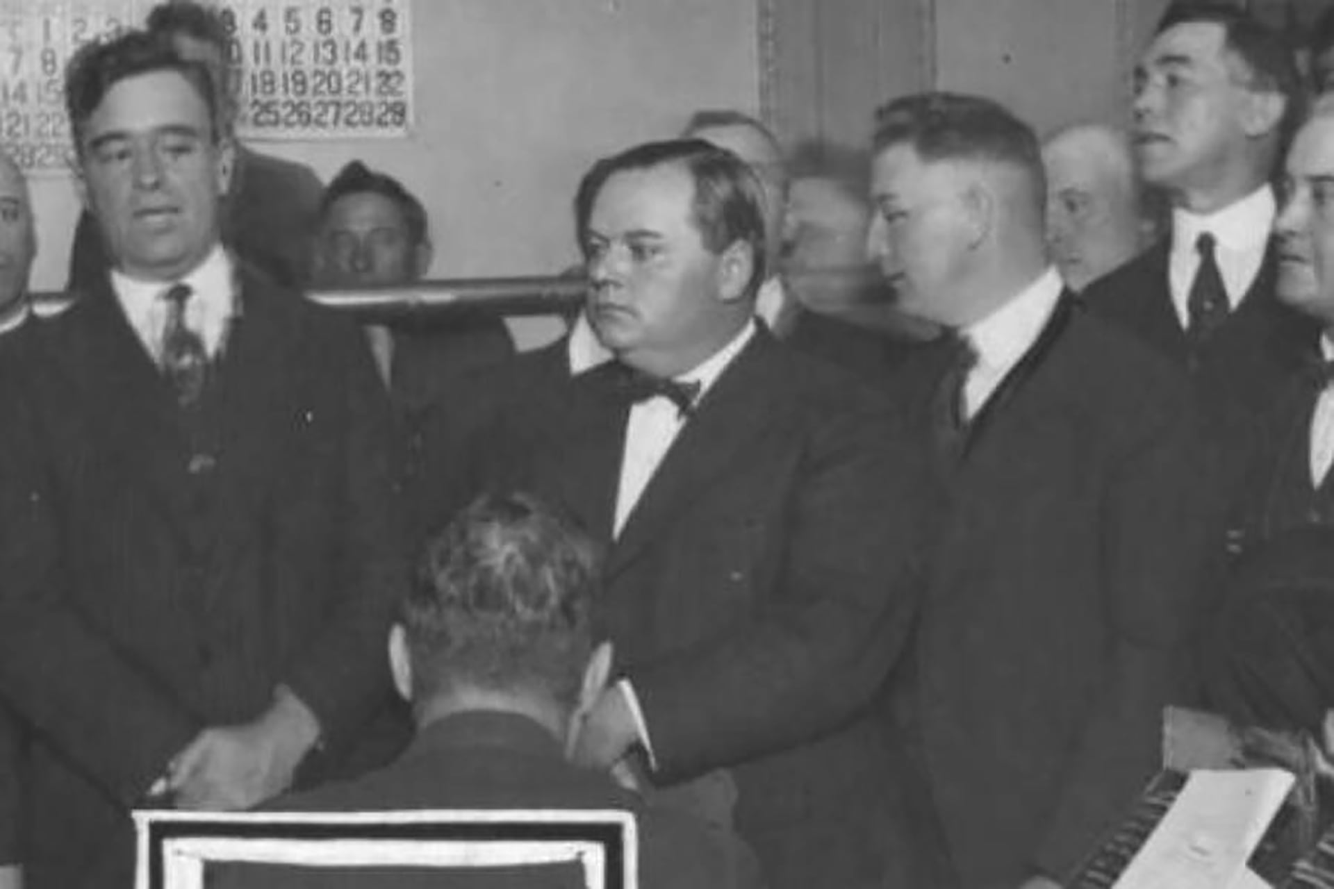 Roscoe “Fatty” Arbuckle durante uno de los tres juicios en su contra por la muerte de Virginia Rappe (Los Angeles Public Library)