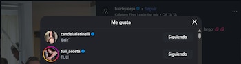 Captura de pantalla de una ventana emergente de Instagram con una lista de usuarios que dieron me gusta a una publicación