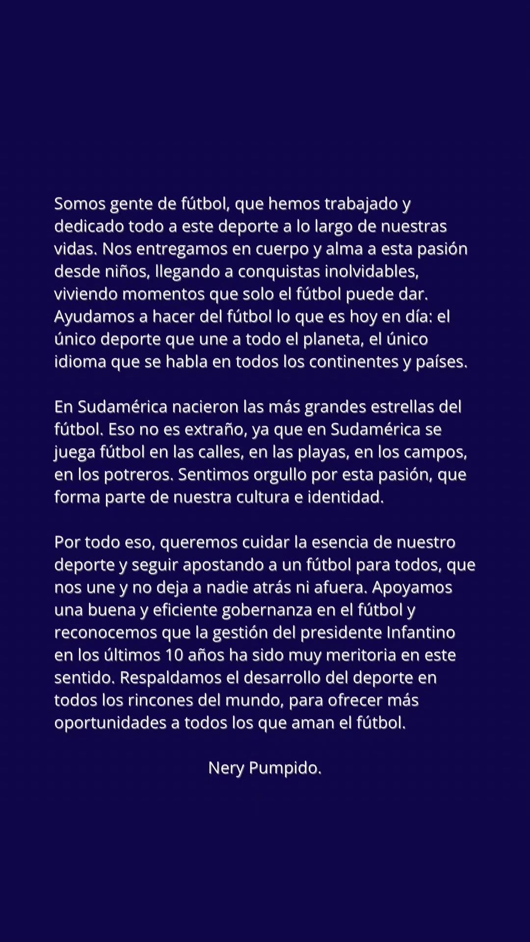 El posteo de Nery Pumpido que fue replicado por varios campeones argentinos de México 86