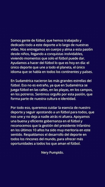 El posteo de Nery Pumpido que fue replicado por varios campeones argentinos de México 86